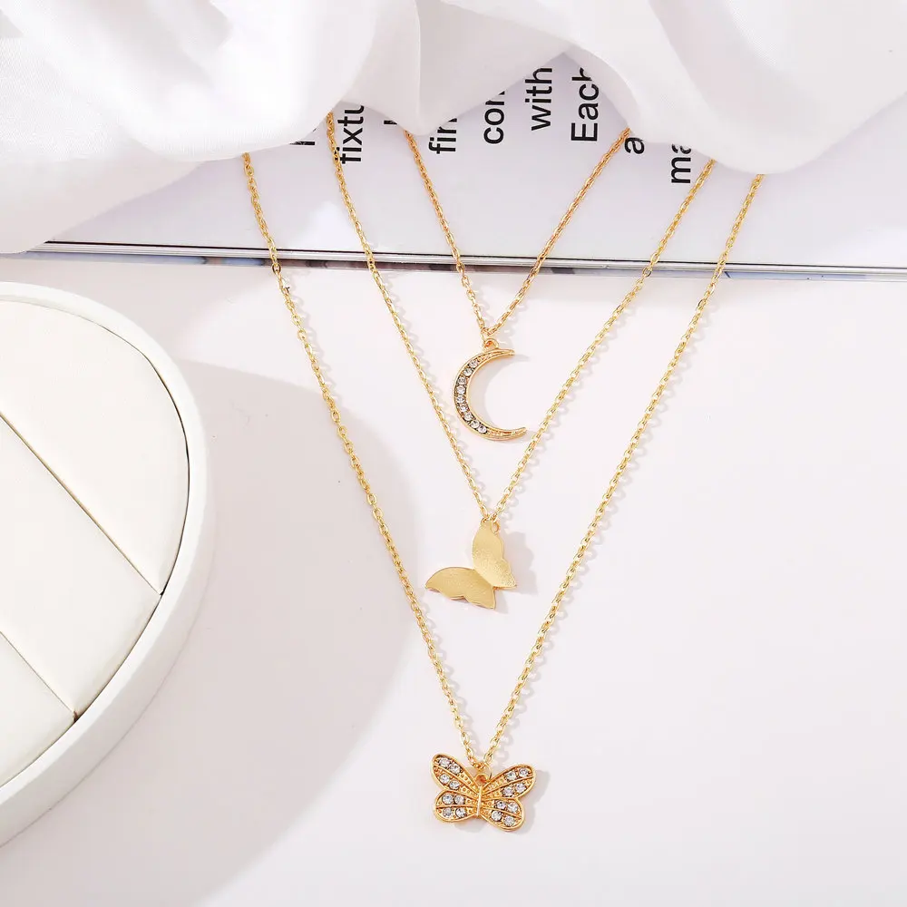 

Bohemian Multilayer Necklaces For Women Men Gold Butterfly Moon Crystal Chokers Necklace Trendy Classic New Jewelry