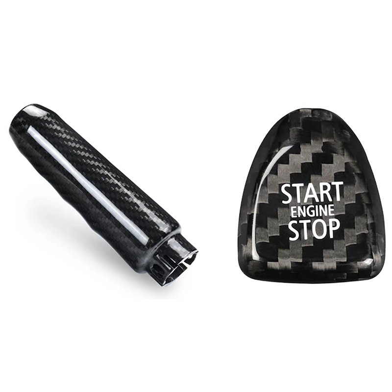 

2 Pcs Car Accessories: 1 Pcs Real Carbon Fiber Handbrake Housing Trim & 1 Pcs Car Engine START Button Replace Cover
