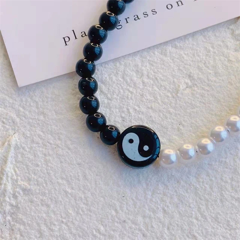 Popular Yin And Yang Tai Chi Black White Round Beads Mobile Phone Chain Men Women Anti-Lost Lanyard Jewelry Accessories |