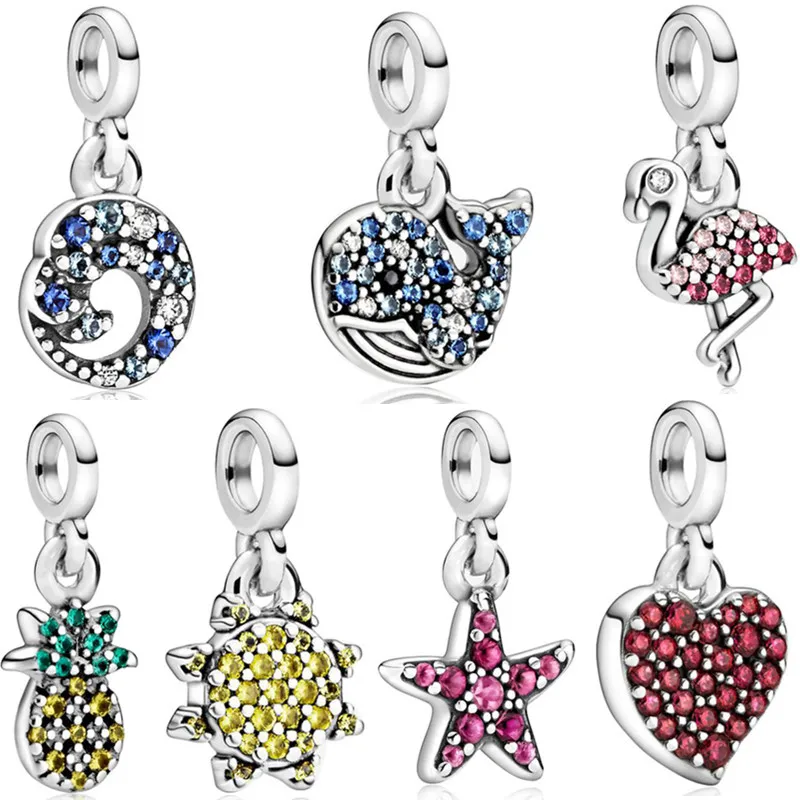 

New Fashion Charm Original Diamond Whale Flamingo Pineapple Pendant Fits Original Pandora Ladies Bracelet Jewelry Gift