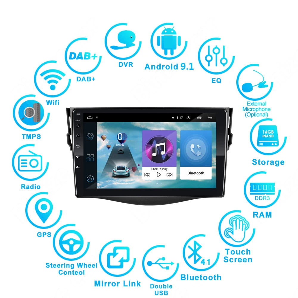 9 дюймов Android 1 2Din автомобильный gps радио для Toyota RAV4 2007 2008 2009 2010 2011 2012 2013 мультимедиа