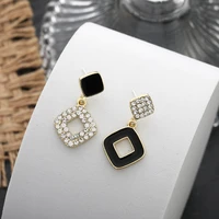 yaonuan korean s925 needle rhombus gold plated alloy asymmetric earrings for women pav%c3%a9 crystals sparkling jewelry party gifts
