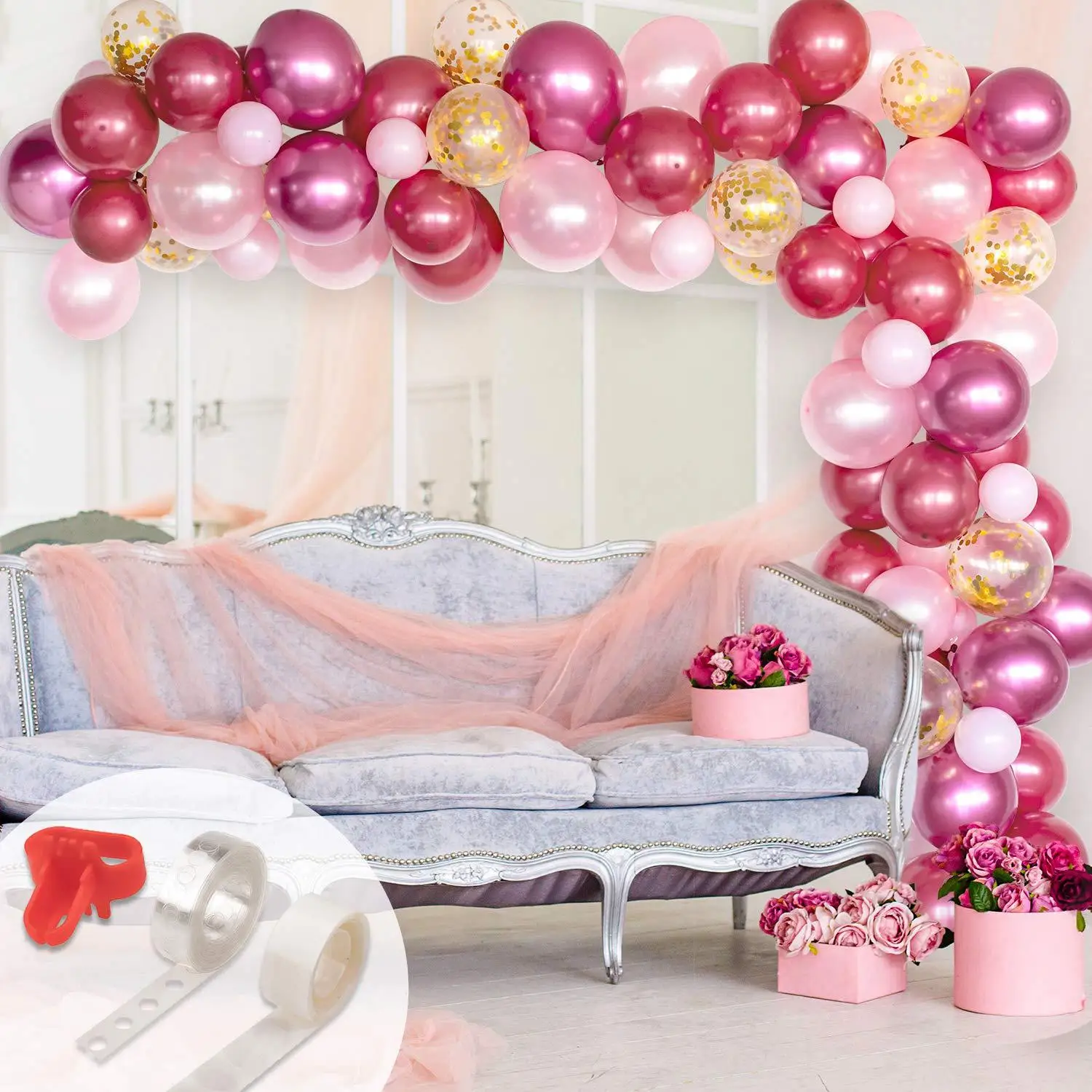 

120pcs metal balloon arch bridge rubber chain rubber point knotter Balloon Set Pink Gold Series