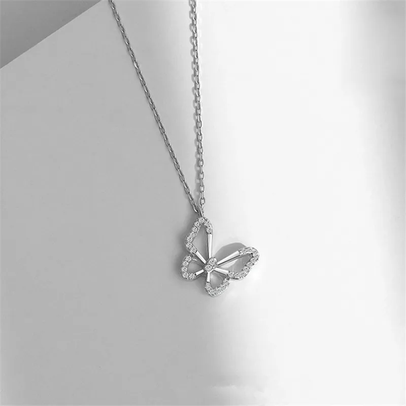 

925 Sterling Silver Link Chain Zircon Butterfly Charm Pendent Necklace For Women Girls Jewelry Choker Collar dz743