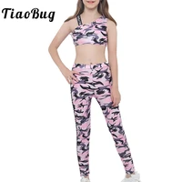 tiaobug kids teens tracksuit camouflage print sports suits tops leggings pants 2 pieces sets girls gymnastics ballet dance wear