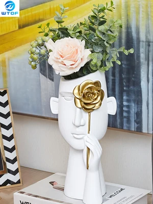 

Minimalist Portrait Vases Resin Sculpture Black Human Head Vase Flower Pot Office Desk Decor Flower Arrangement Home Decoration