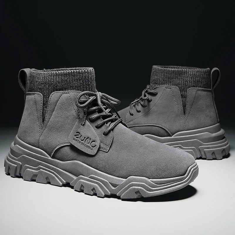 Мужские кожаные ботинки удобная зимняя теплая обувь мужские мотоботы ботильоны