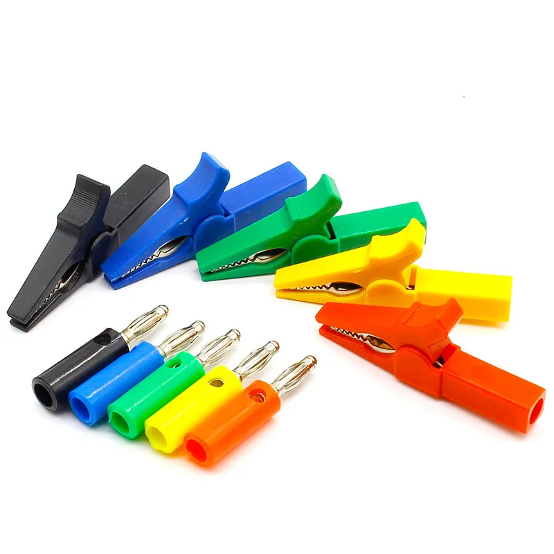 

55MM Alligator clip + BANANA PLUG, test probe with 4mm Banana Plug Cable Clips red black blue yellow green