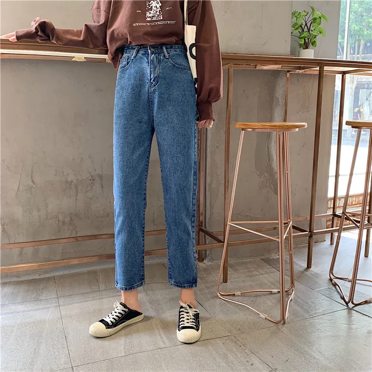 Женские джинсы с завышенной талией Укороченные прямые в Корейском стиле