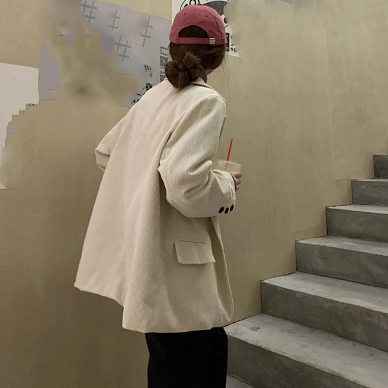 

Lucyever Retro Corduroy Women Coat 2021 Autumn Winter Casual Thicken Female Jackets Korean Chic Long Sleeve Women's Blazer Suit