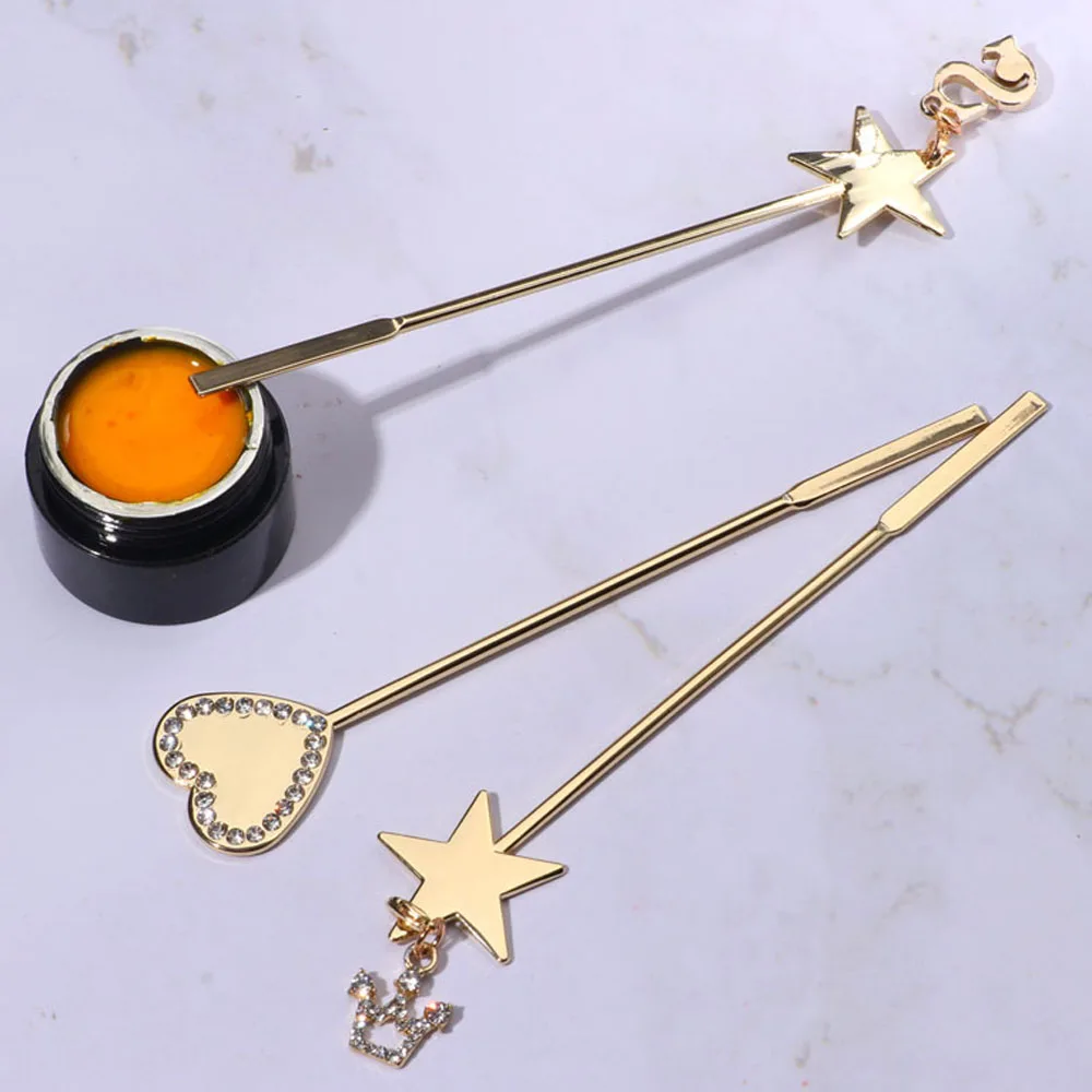 

Butterfly Crown Pendant Star Dotting Embossed Pen Nail Spatula With Rhinestone Nail UV Gel Spoon Nail Art Stirring Rod