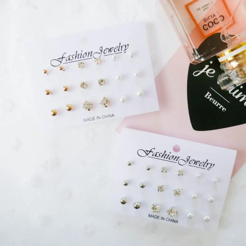 9 пар/уп. модные простые серьги гвоздики наборы для женщин Стильный Круглый