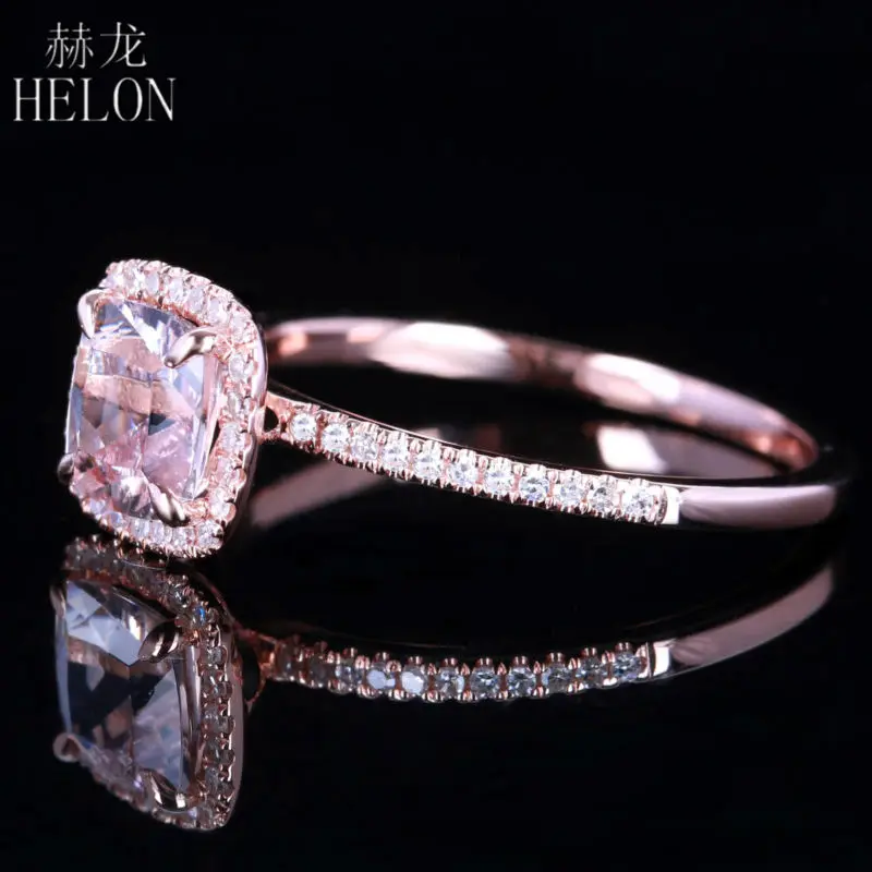 HELON Solid 18K Rose Gold Certified Cushion 0.9ct Natural morganite Diamond Engagement Wedding Women Jewelry Ring Claw Prongs | Украшения и