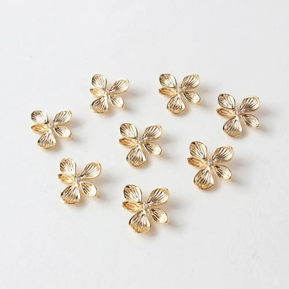 

4PCS Flower Pendant Brass Diy Earrings Supplies for Jewelry Making Eardrop Hand Made 14k Gold Plated Accessories