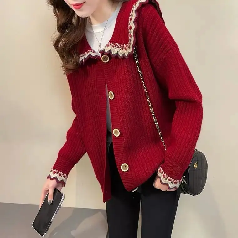 

Traf Cardigan Sweater Coat 2021 New Small Short Doll Collar Versatile Wear Knitted Cardigan Spring Top Women's Spring and Autumn