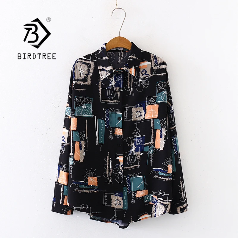 

2020 Summer New Women Painting Print Chiffon Blouse Autumn Long Sleeve Black Shirt Vintage Oversize Tops Casual Feminina Blusa T