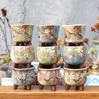 horticultural hand painted fleshy plant pot rough pottery korean style simple small old pile air permeable thumb pot ceramics