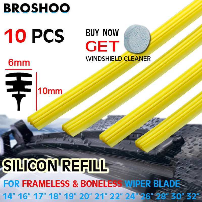Car Wiper Blade Silica Gel Silicon Refill Strips for Frameless Boneless Wipers 6mm 14