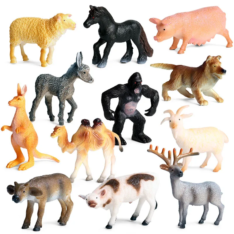 

12pcs/Set Simulation Animal Model Kangaroo Horse Cattle Sheep Pig Donkey Deer Aciton figures Collectible Toys for Children Gifts