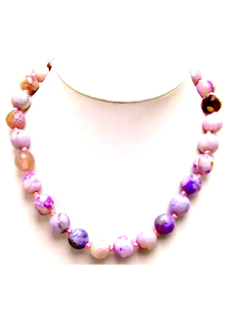 Колье женское из натурального агата с круглым граненым камнем 11-12 мм 18 дюймов