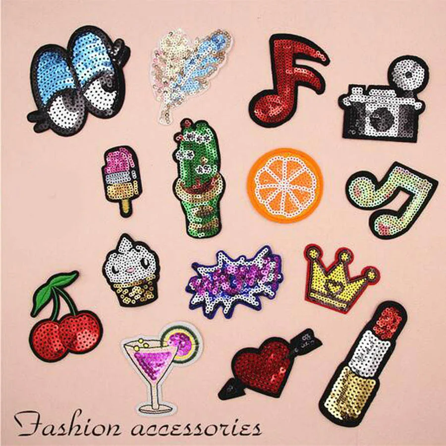 1X блестки вышитые вишневые глазки наклейки на одежду сумка сшитая железная