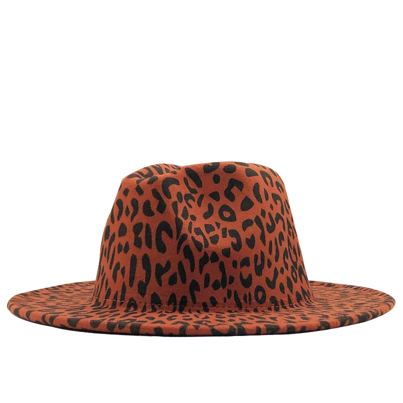Модная леопардовая Женская и Мужская шерстяная шляпа Fedora Элегантная Дамская зимняя Осенняя широкая джазования с полями церковная Панама сомбреро