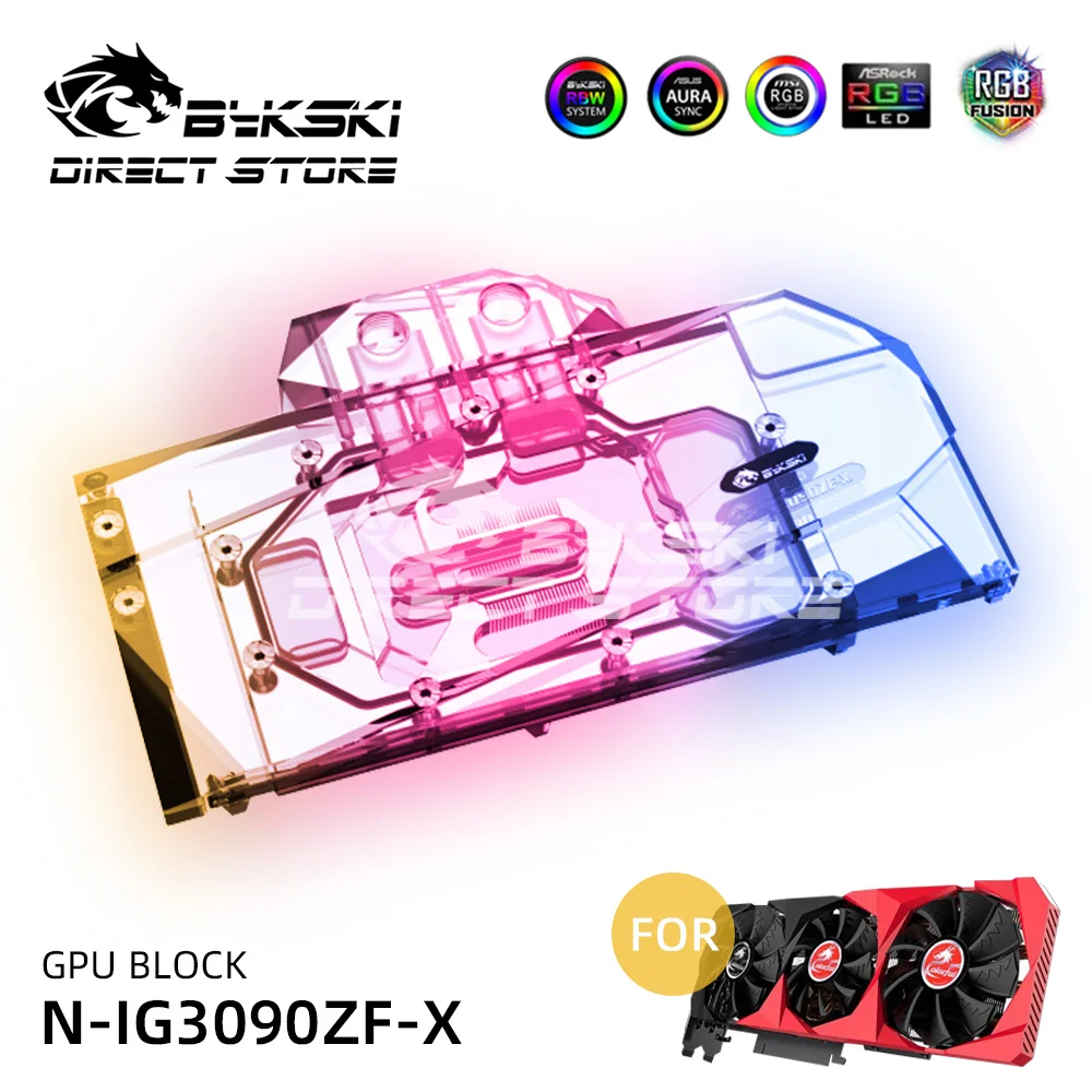 

Bykski VGA блок водяного полный охват для игровая видеокарта GeForce RTX3090 3080 GPU Блок Медь радиатора Медь жидкостное охлаждение N-IG3090ZF-X