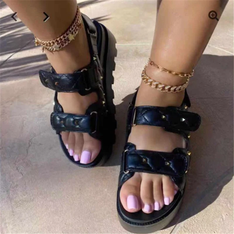 

Женские сандалии, летние уличные удобные сандалии на платформе, женская обувь, модная обувь на липучке в стиле ретро, женские сандалии больш...