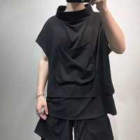 mens sleeveless t shirt vest summer korean version loose irregular design stand collar casual hip hop large size vest