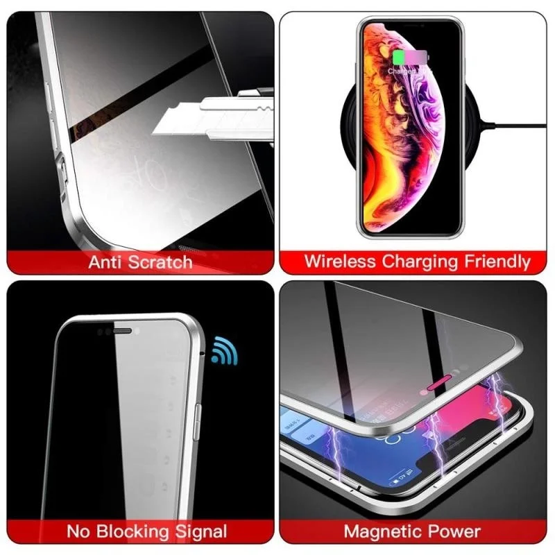 

360 Full Protection Magnetic Case for IPhone 12 11 Pro XS Max XR 8 7 6s Plus SE Double Sided Glass Metal Adsorption Privacy Case