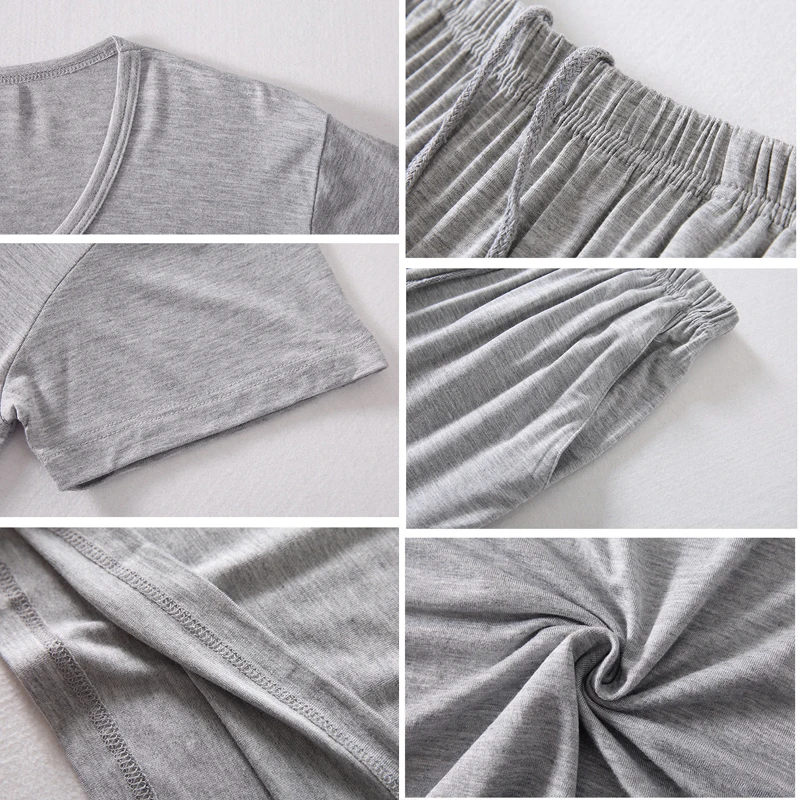 Modal Cotton Mens Pajamas Suits Short Sleeve Summer Modal Man Sleepwear for Causual Home Service Suits Loose Style Solid Colors