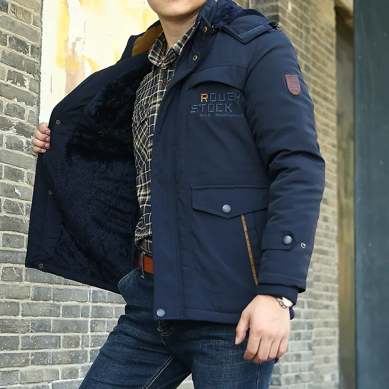 

Blue Jacket Men Winter Hooded Plush Thickened Warm Cotton Padded Military Jacket Wholesale Plus Size Clothes 6xl
