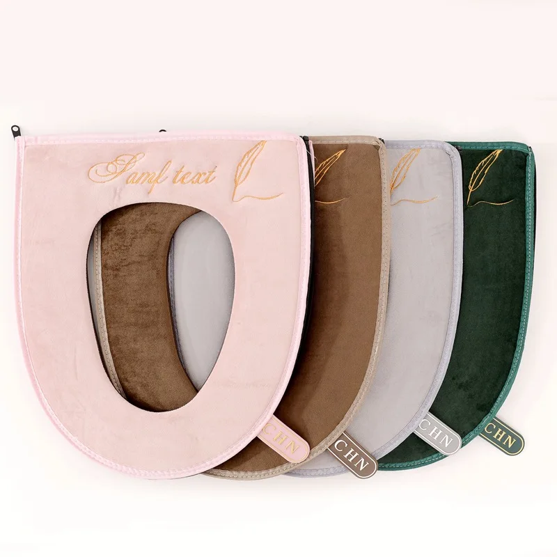 

Comfortable Velvet Coral Bathroom Toilet Seat Cover Washable Warmer Mat Cover Household Winter Toilet Seat Pad with Handle 1Pc