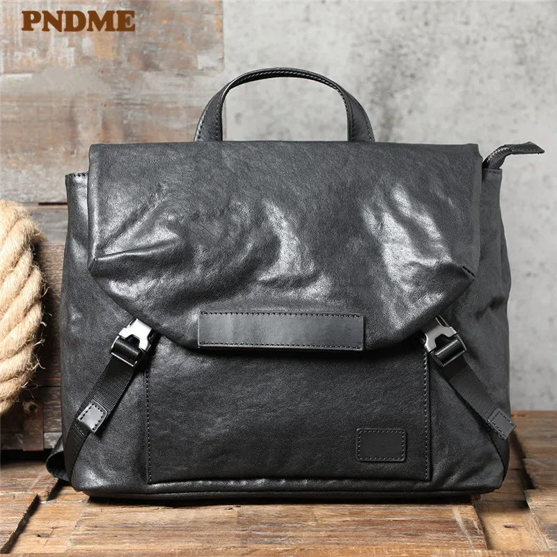 PNDME casual fashion design luxury genuine leather men's briefcase natural real cowhide handbag satchel black work messenger bag