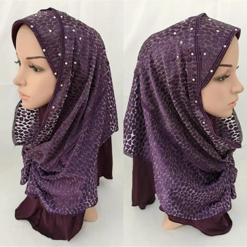 Модный мусульманский женский хиджаб 2 шт. кружевная вышивка мгновенная повязка