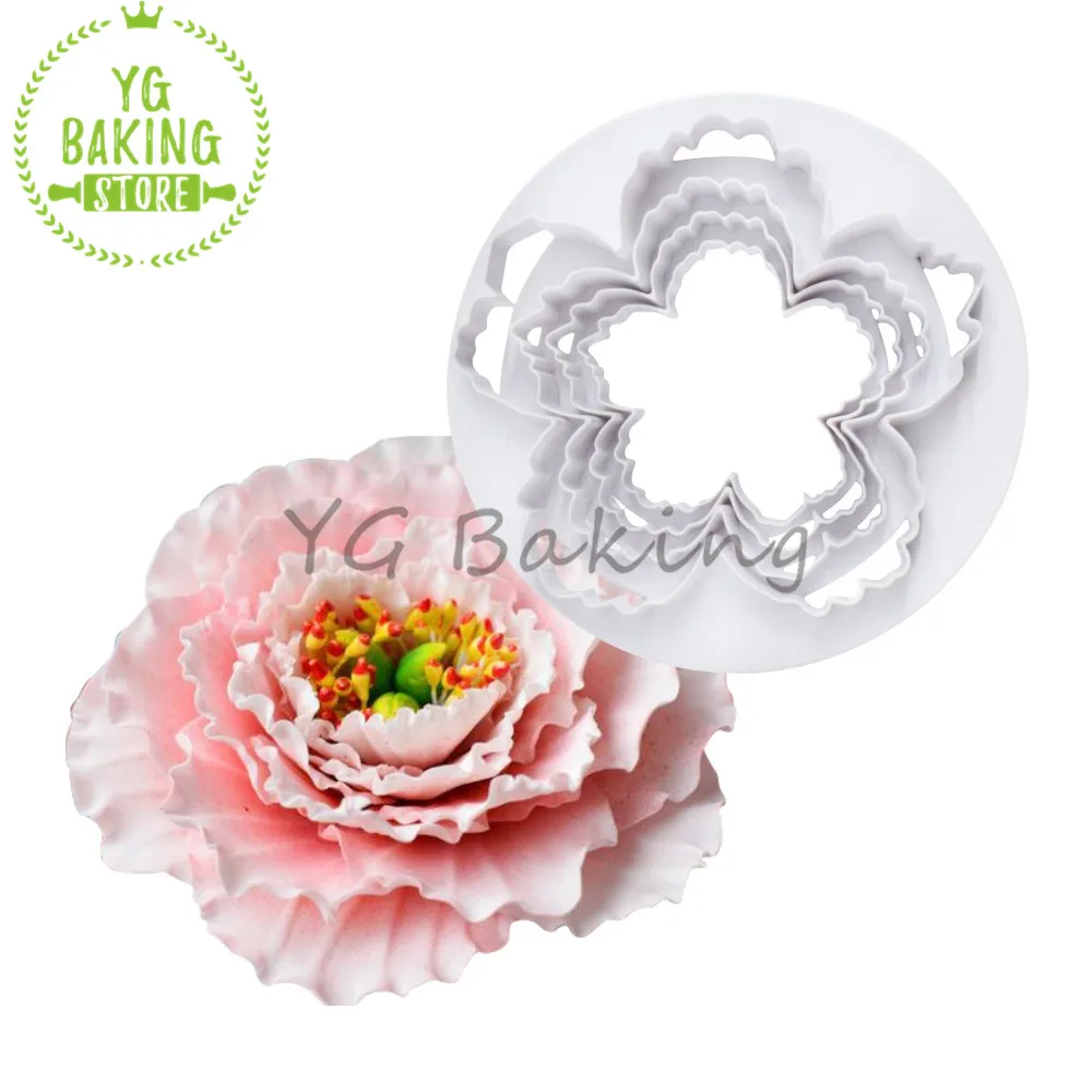 4pcs/Set Peony Flower Petal Shape Cutter Fondant Cake Sugar Paste Icing Cutting Tool Baking Accessories |