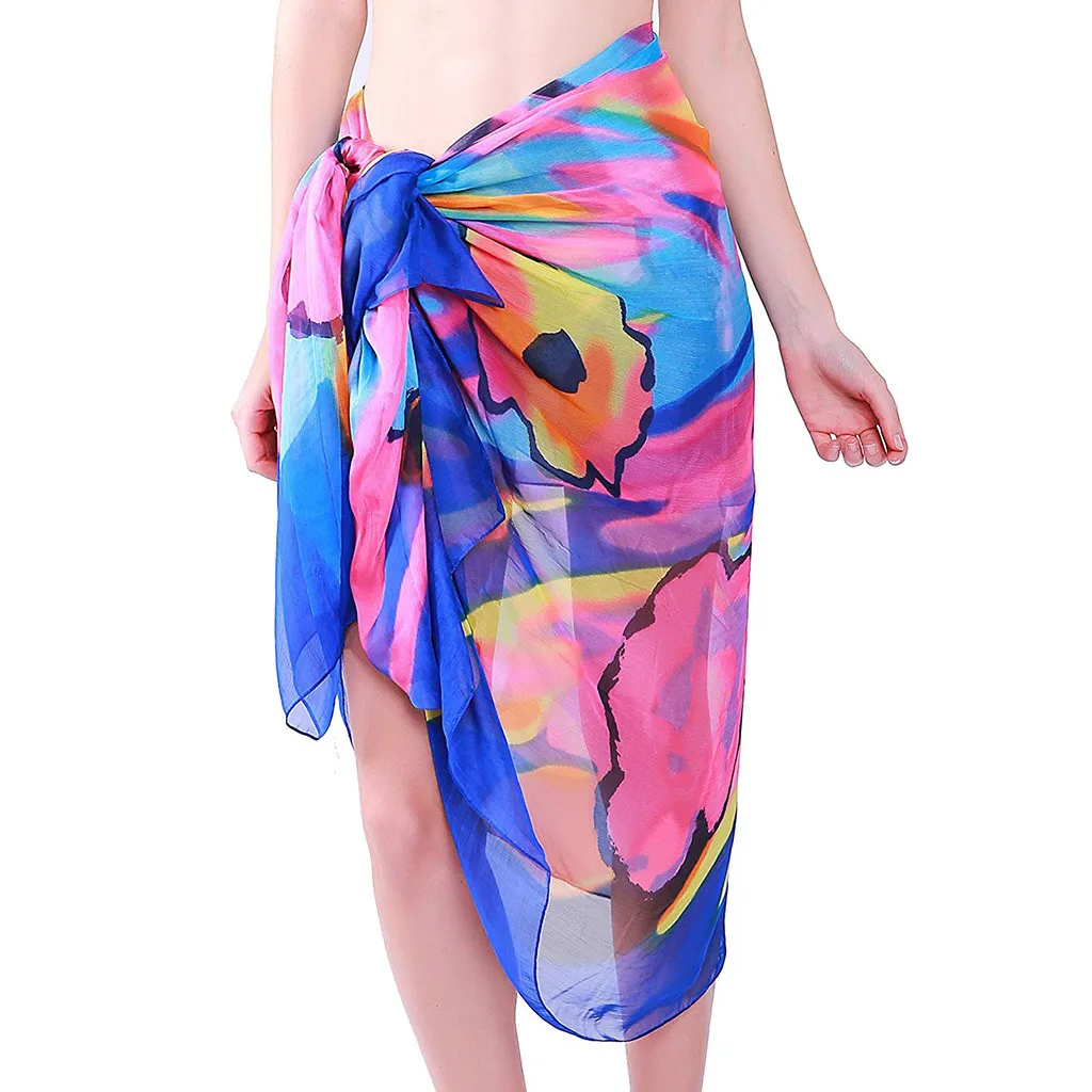 Женский шифоновый купальный костюм в богемном стиле Пляжное Платье-парео-шарф