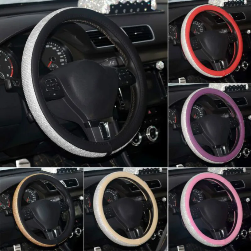 Хрустальные стразы автомобильные кожаные чехлы на руль крышка аксессуары для