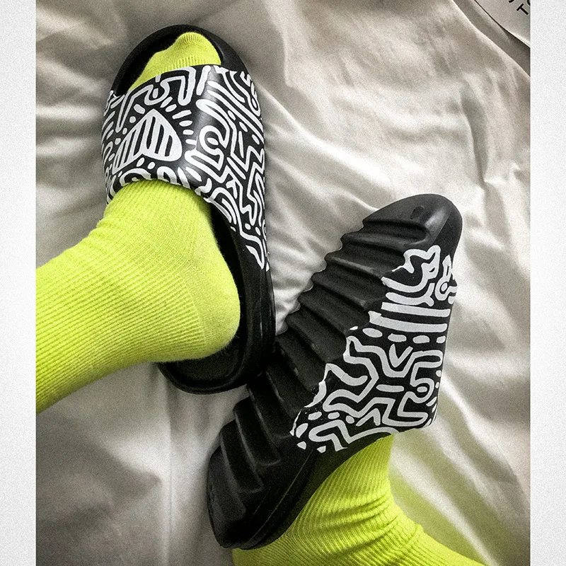 

Geometric Platform Mens Slippers Outdoor Fashion Street Flip Flop Anti-slip Light Weight Flat Shoes Beach Home Slip on Sandals