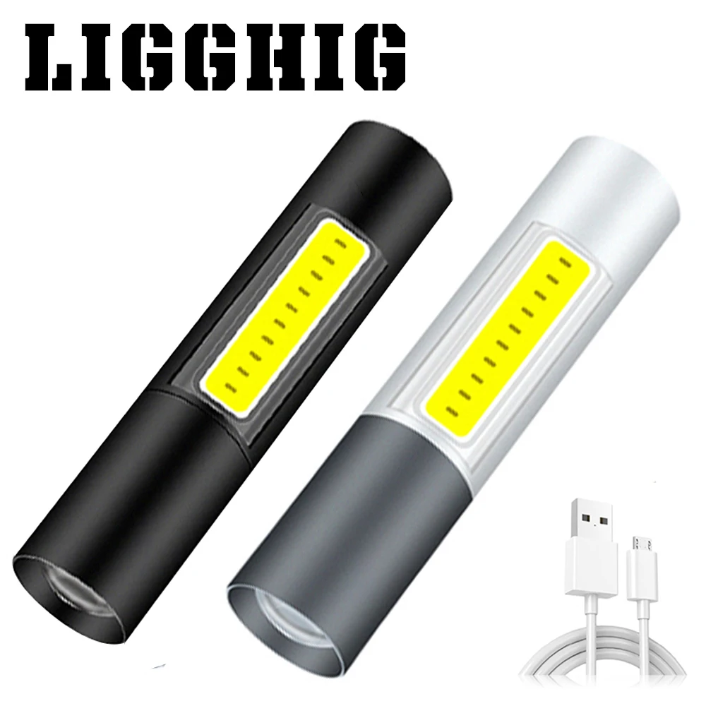 

USB Rechargable Mini LED Flashlight 3Modes Powerful Torch Portable Telescopic Zoom Flashlight For Fishing Camping Night Lighting