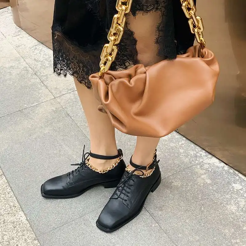 

Krazing pot England style genuine leather square toe low heel breathable cozy shoes cross-tied young lady basic women pumps L04