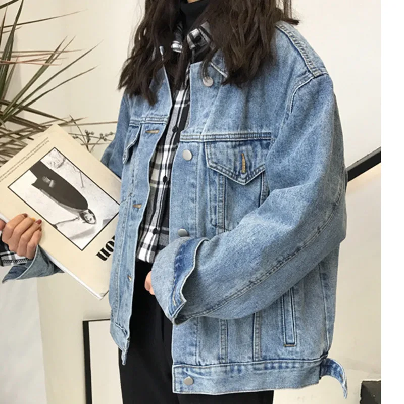 

2021 Spring and Autumn New Korean Loose Tooling Jacket Versatile Student Jacket Long Sleeve Denim Jacket