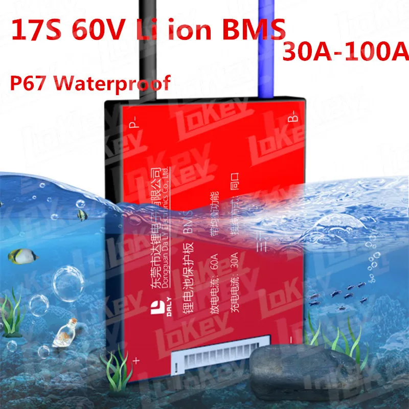 

17S 60V 30A 50A 80A 100A Lithium li-ion waterproof BMS with equalizing current for electric motorcycle scooter ebike Battery