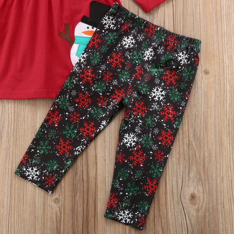 

2020 Autumn Baby Girl Cotton Long Sleeve Christmas Cartoon Print T-shirt Trousers Scarf Toddler Casual Outerwear Clothes Set