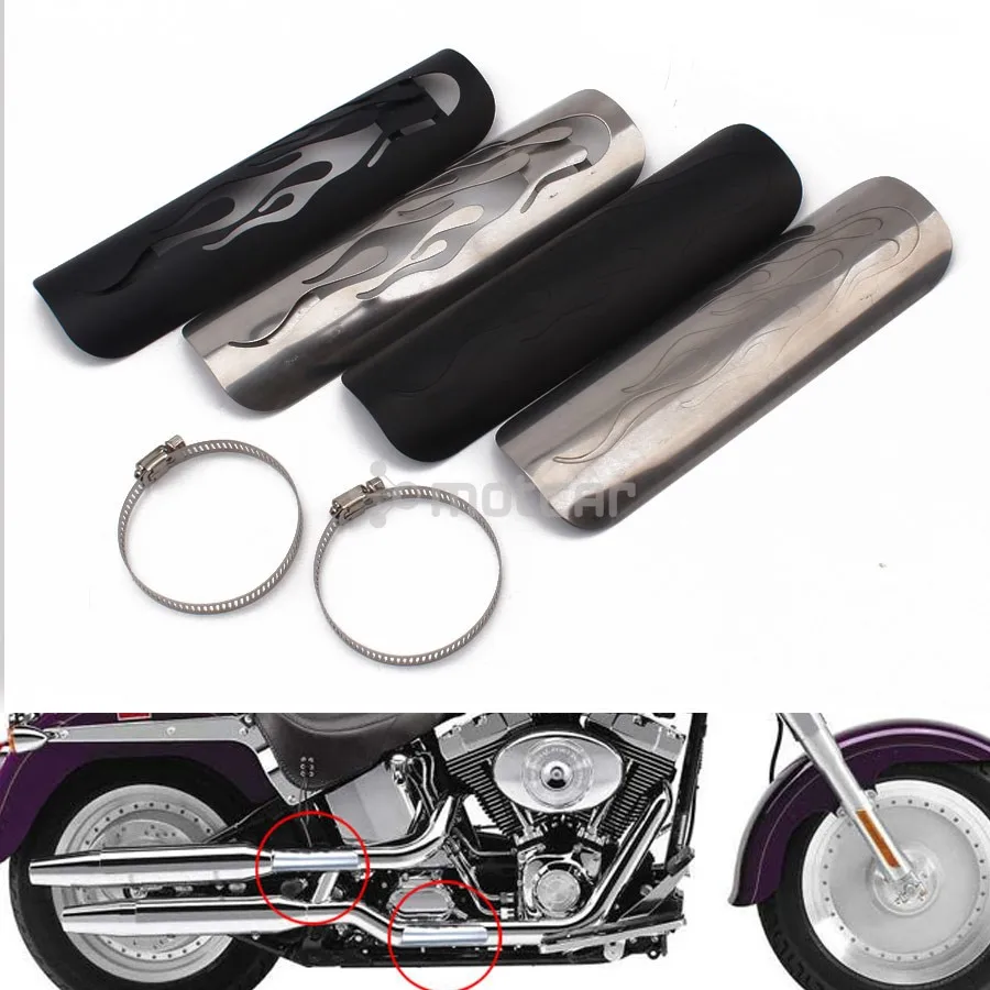 Для круизер Чоппер Кавасаки Yamaha 1 компл. Хром/черный 9 дюймов Пламя Стиль Глушитель Трубы тепловой щит крышка защита