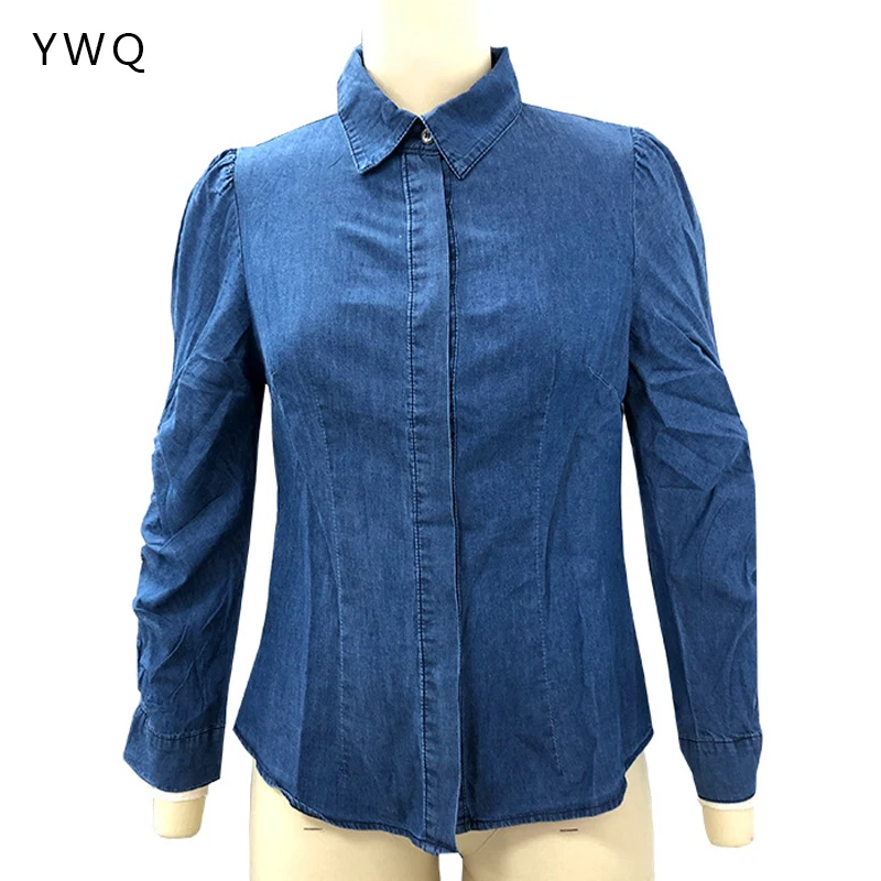 Джинсовая рубашка для женщин топы с длинным рукавом блузки женская одежда