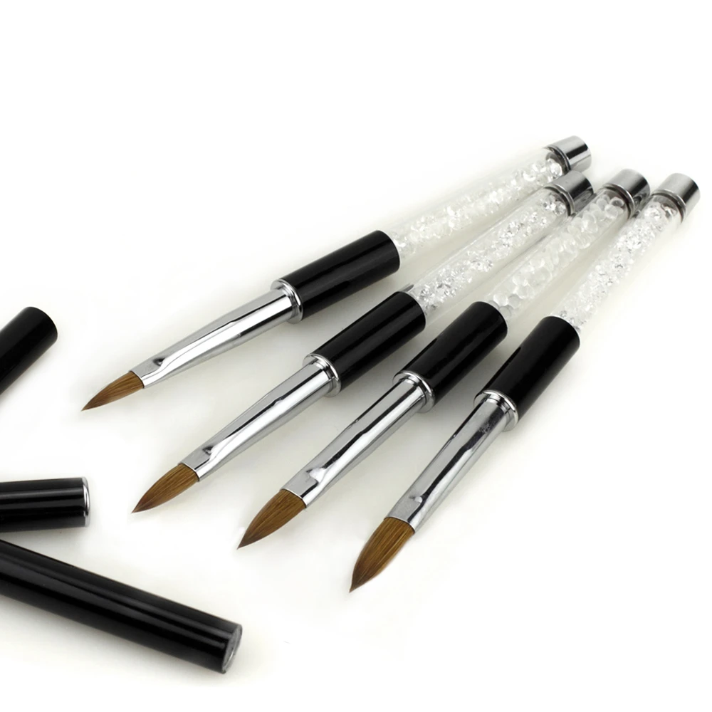 High Quality Kolinsky Sable Acrylic Nail Brush Size 6 8 10 12 Crystal Rhinestone Handle Salon Manicure Tools For Nail Art