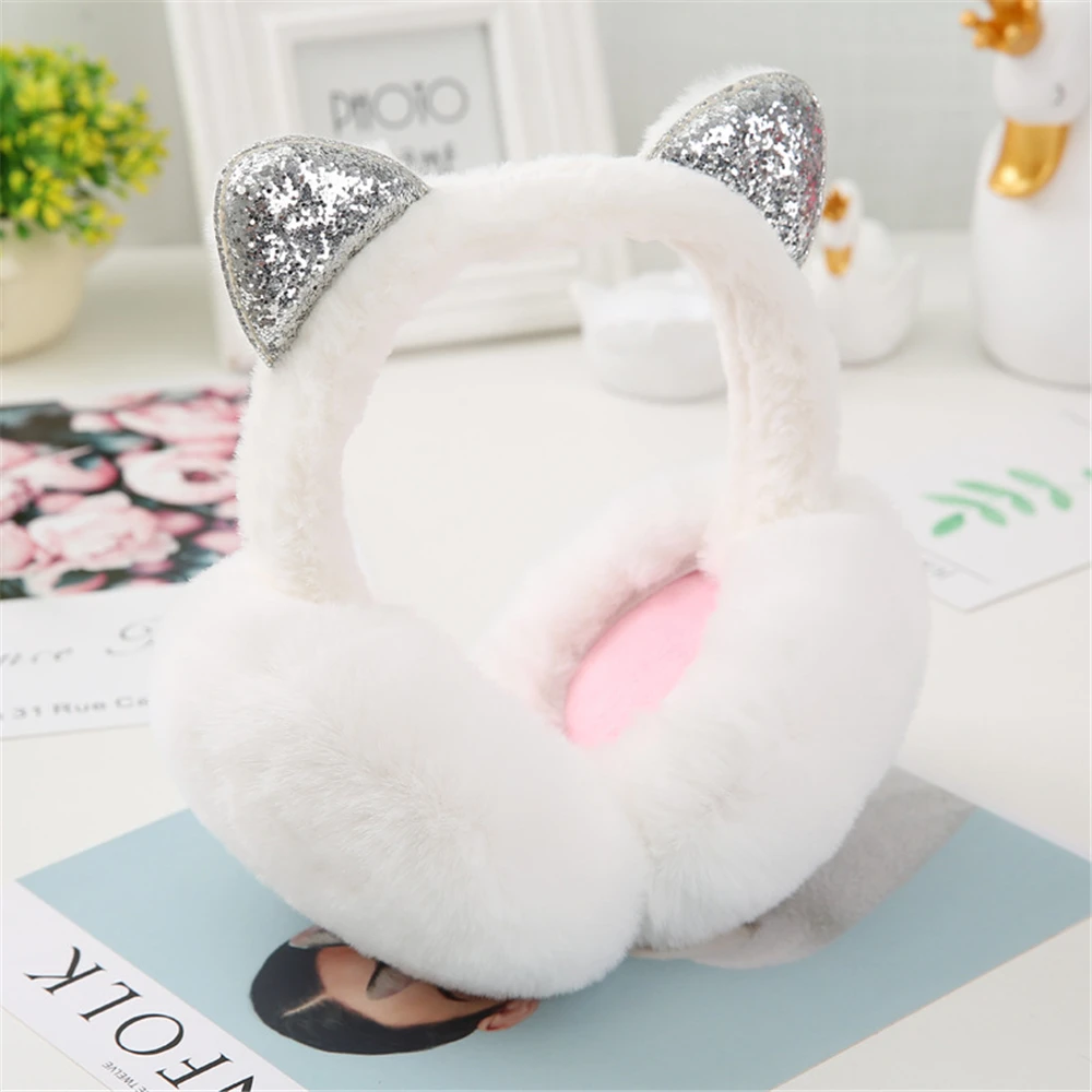 

Oversized Headband Earmuffs For Women Girl Fur Winter Ear Warmer Cat Ear Muffs Earlap Glitter Sequin Earmuffs Newest 2021