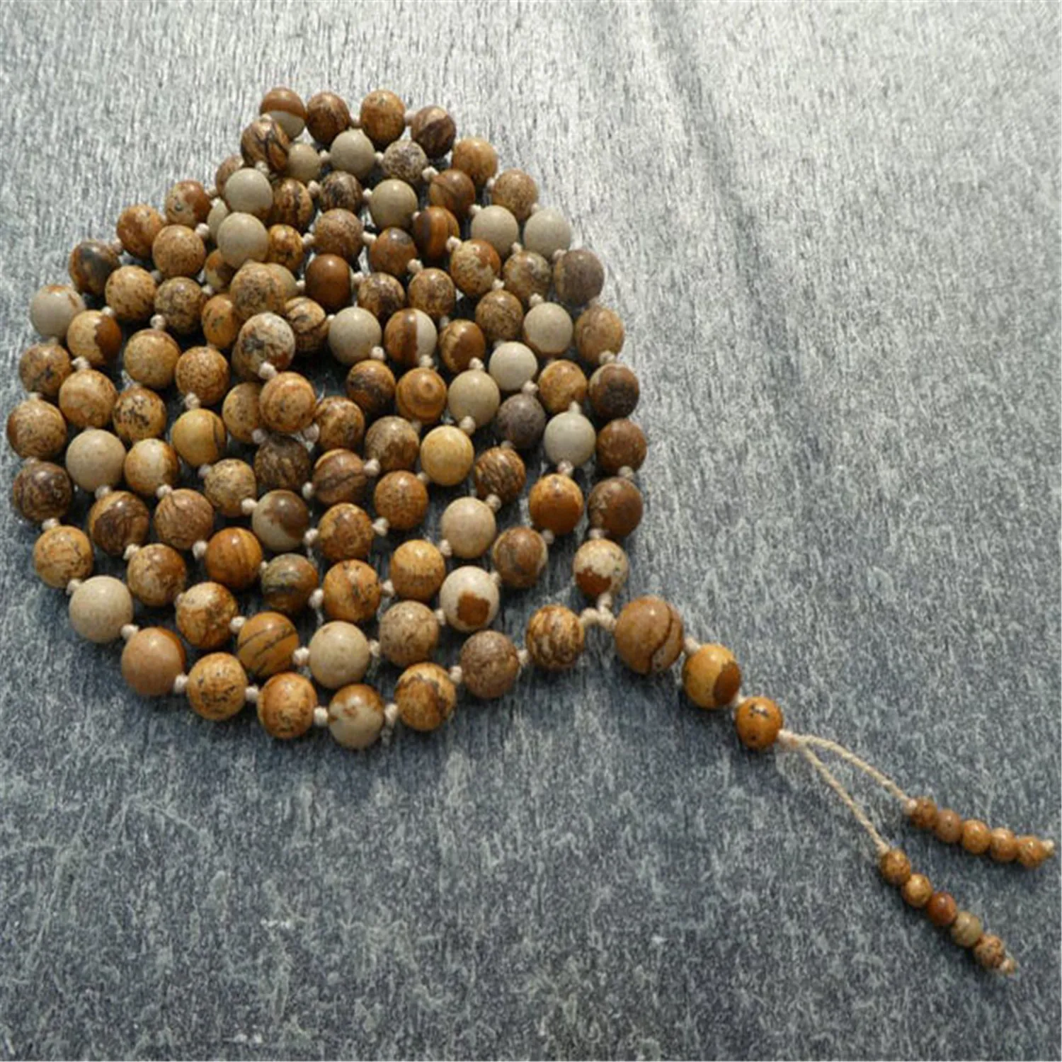 

8mm Natural Picture Stone 108 Beads Tassels Mala Bracelet Classic Colorful Chic Wristband Lucky Healing Yoga Buddhism Meditation