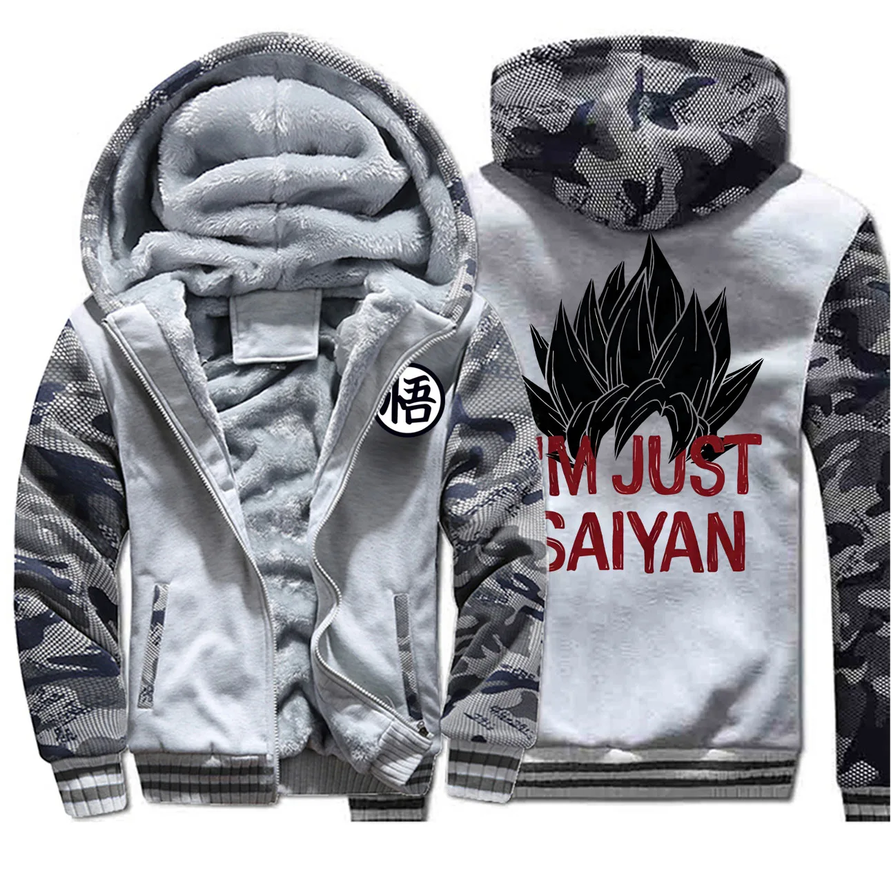 Dragon Ball Men Thick Cammo Winter Fleece Warm Jacket Sweatshirt Male Sportswear Sweatshirts Raglan Camouflage Coat | Мужская одежда